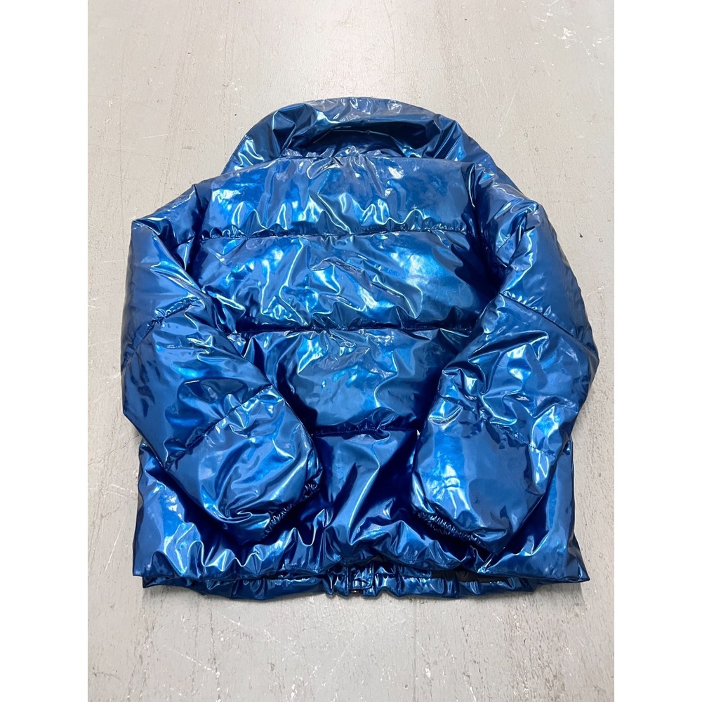Kendall + Kylie Puffer Jacket Women XS Metallic Blue Full Zip Long Sleeve Winter - Picture 2 of 10